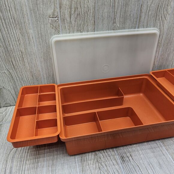 Tupperware TupperCraft 1421 Sewing Kit Craft Tackle 4pc Organizer Orange 1421-6 - Picture 2 of 10